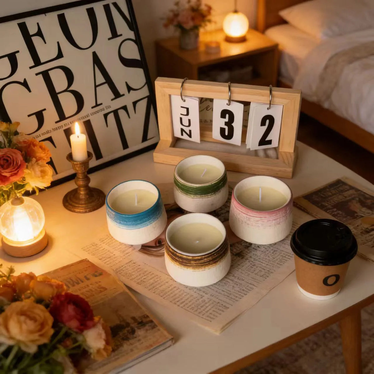 Ceramic Jar Scented Candle,SoyWax Smokeless AromaCup Modern TabletopDecor for Home Bedroom BirthdayWedding HolidayFragrance Gift