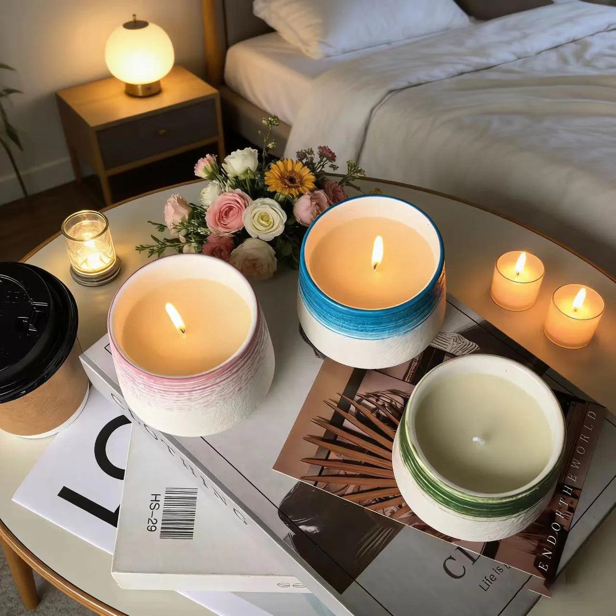Ceramic Jar Scented Candle,SoyWax Smokeless AromaCup Modern TabletopDecor for Home Bedroom BirthdayWedding HolidayFragrance Gift